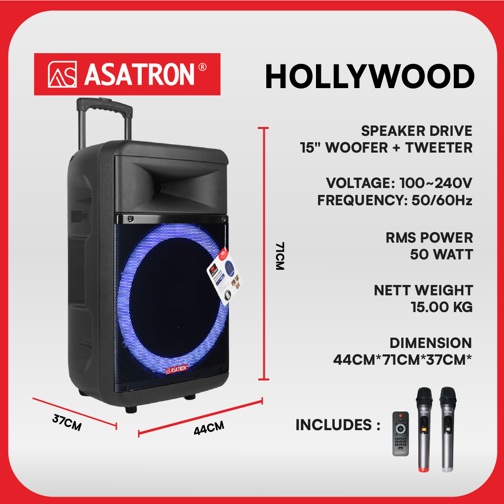 VC037 - Asatron Hollywood 15 Inch Bluetooth Party Speaker