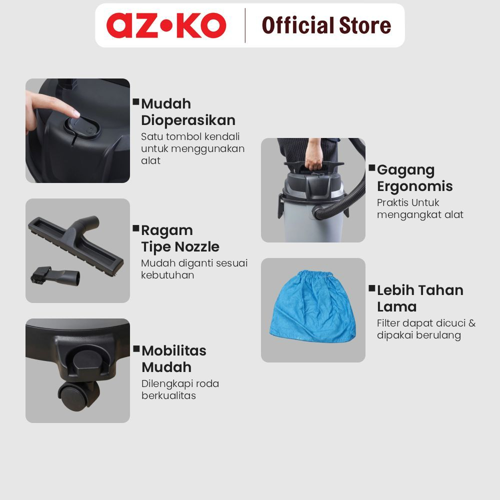 VC003 - AZKO Apa 10 ltr Vacuum Cleaner Wet & Dry Blow 800 watt