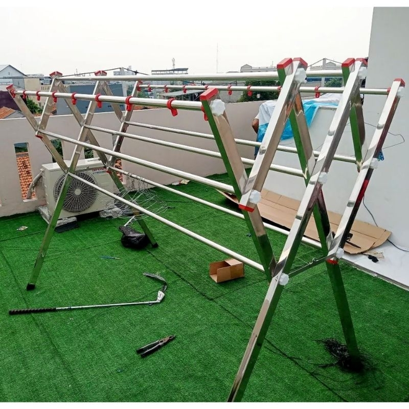 FS003 - Jemuran Stainless Steel Jumbo 9 Palang (1.80 Meter) Kuat Kokoh Tahan Karat