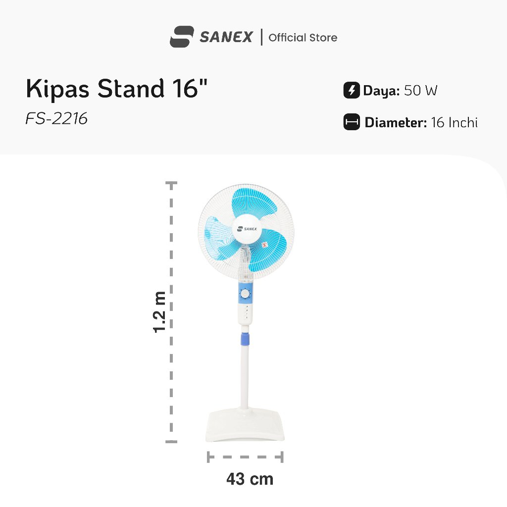 VC021 - SANEX Kipas Angin Standing Berdiri 16 Inch FS-2216